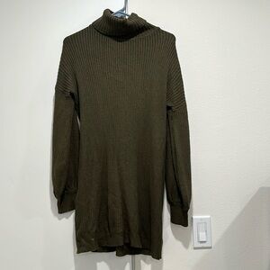 Green turtleneck sweater dress
